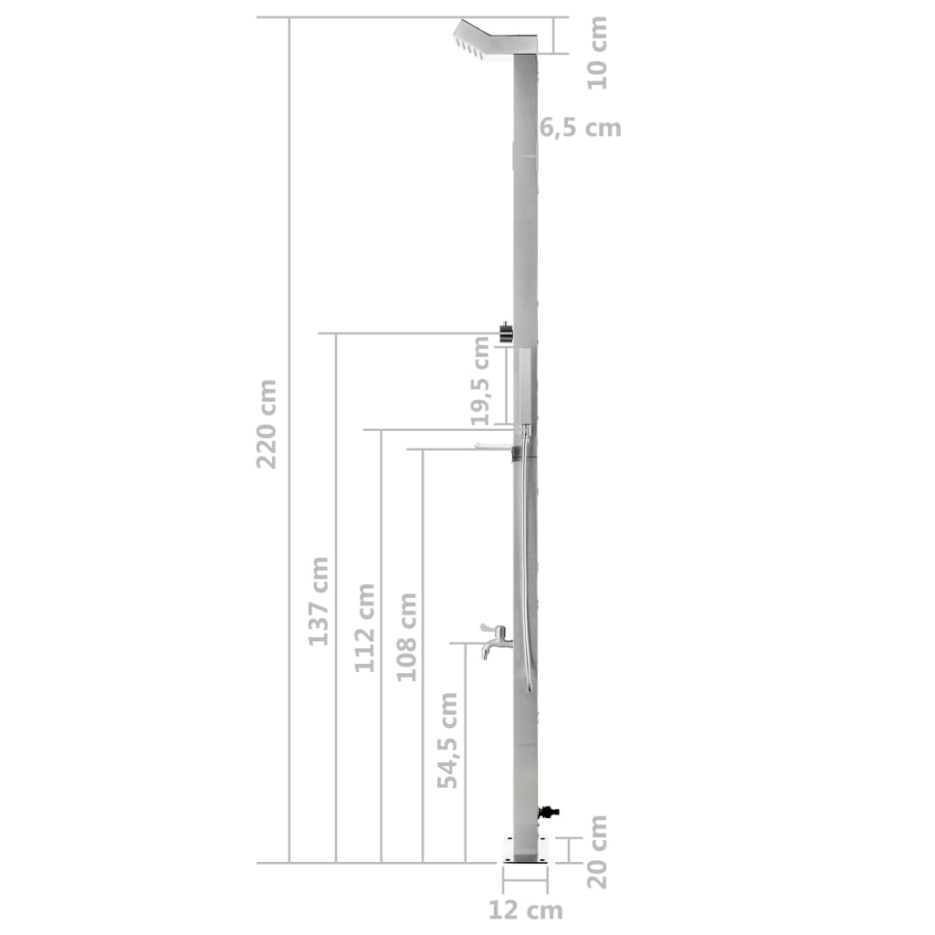Doccia da Giardino con Base Marrone 225 cm in Acciaio Inox