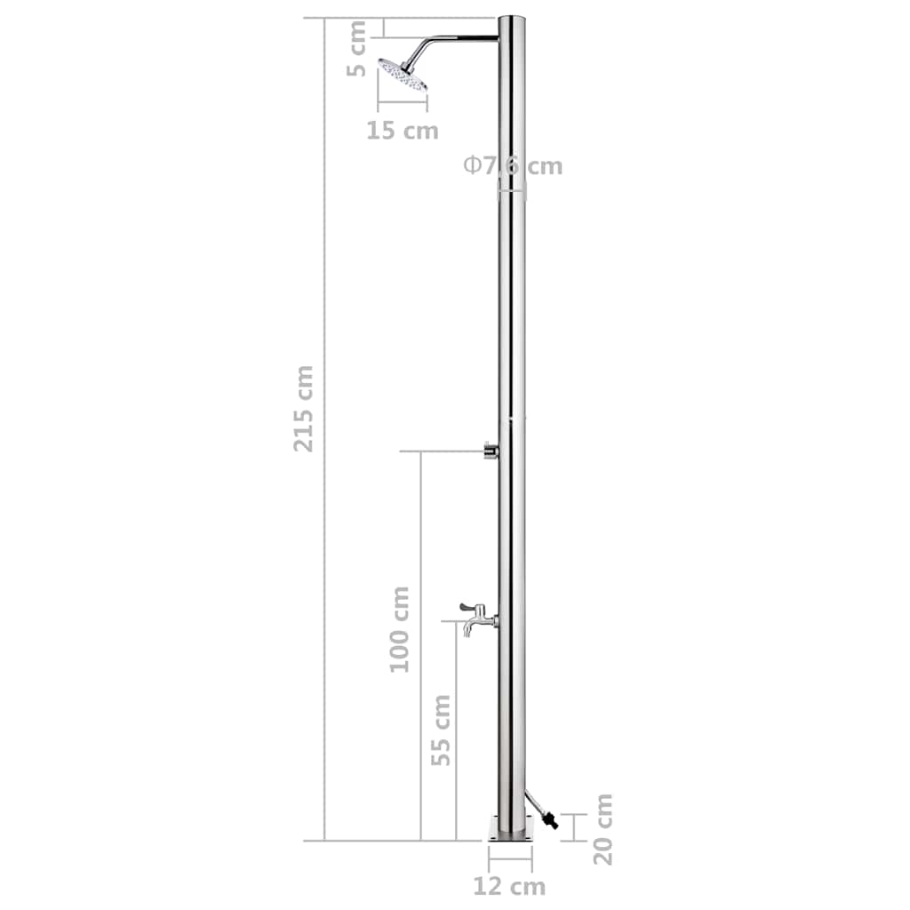Doccia da Giardino con Base Marrone 220 cm in Acciaio Inox