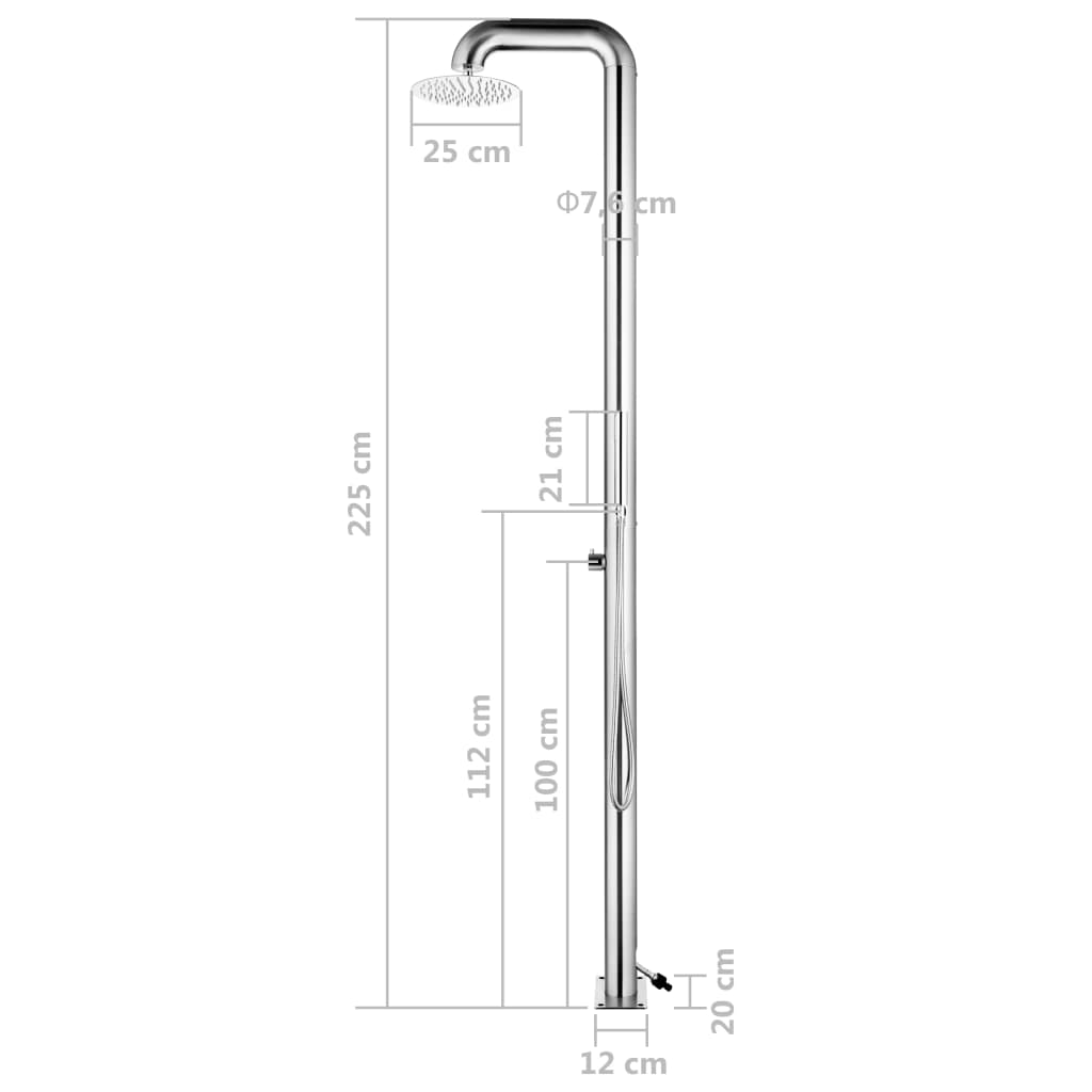 Doccia da Giardino con Base Marrone 230 cm in Acciaio Inox
