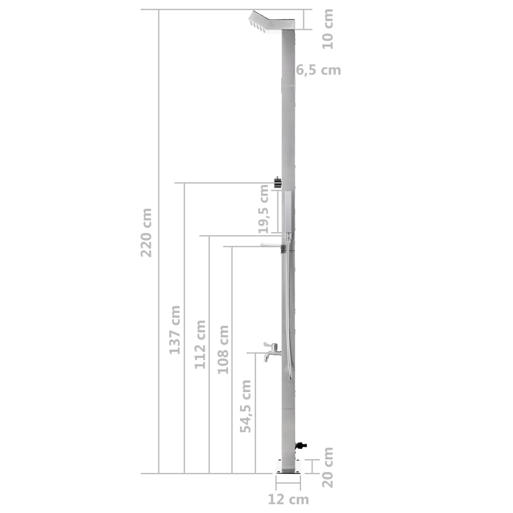 Doccia da Giardino con Base Grigia 225 cm in Acciaio Inox