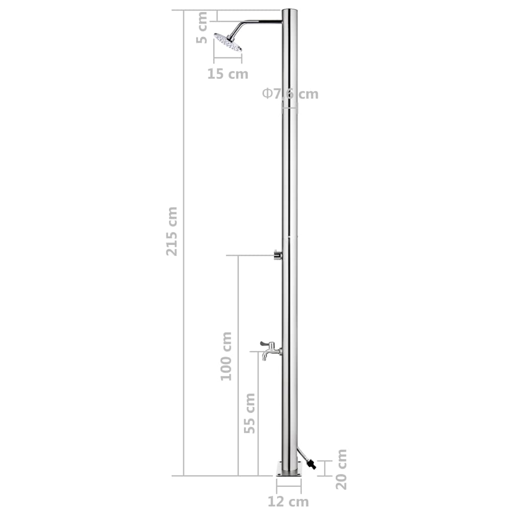 Doccia da Giardino con Base Grigia 220 cm in Acciaio Inox