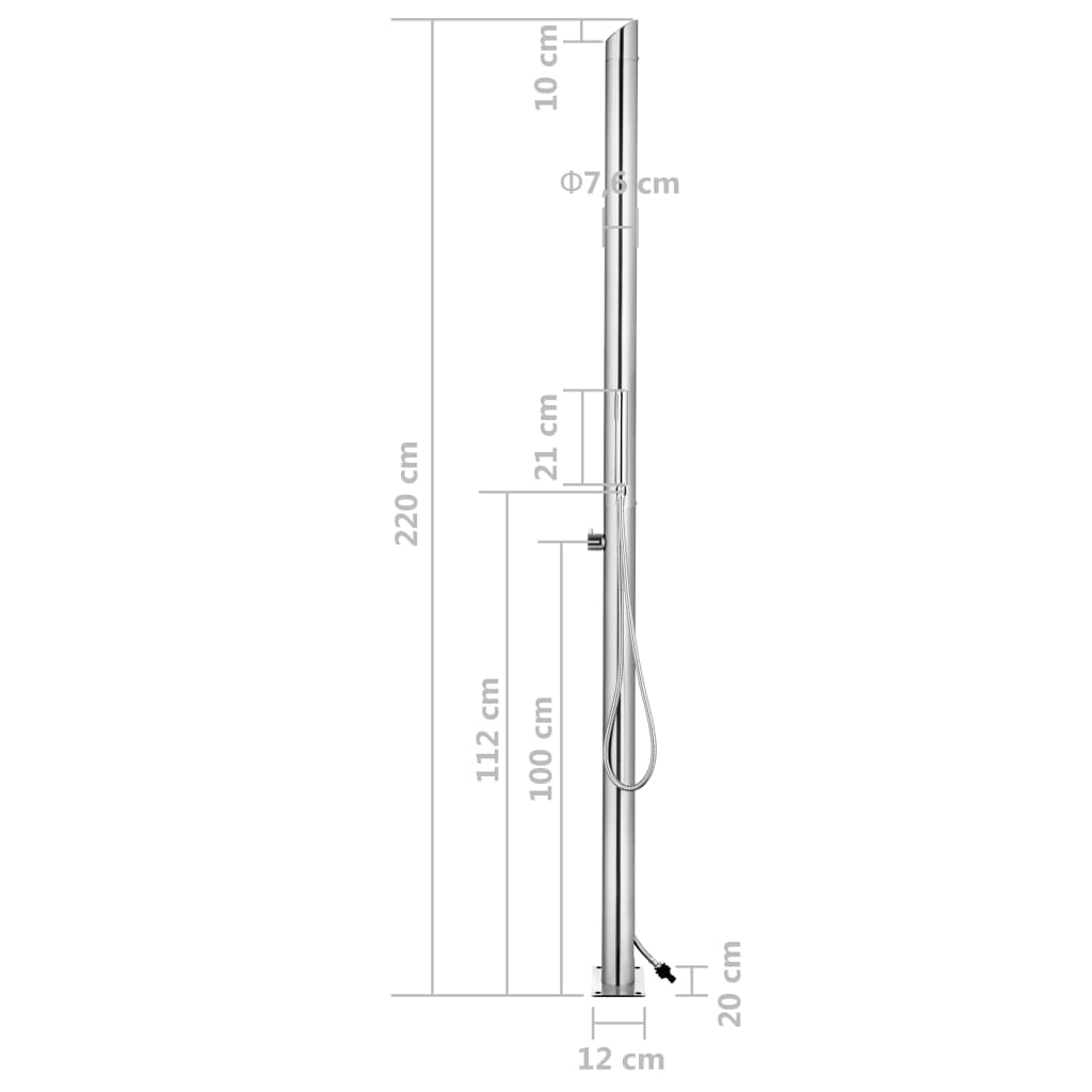 Doccia da Giardino con Base Grigia 225 cm in Acciaio Inox