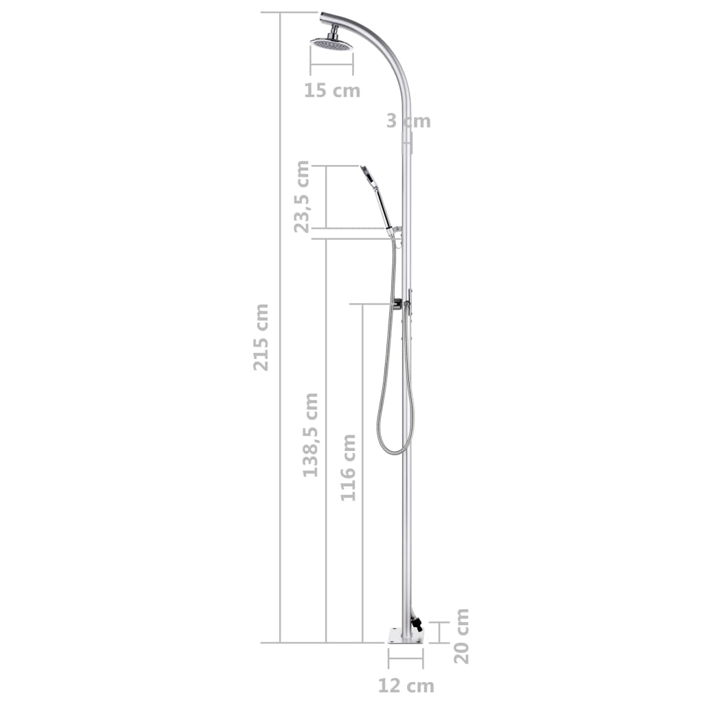 Doccia da Giardino con Base Grigia 220 cm in Alluminio