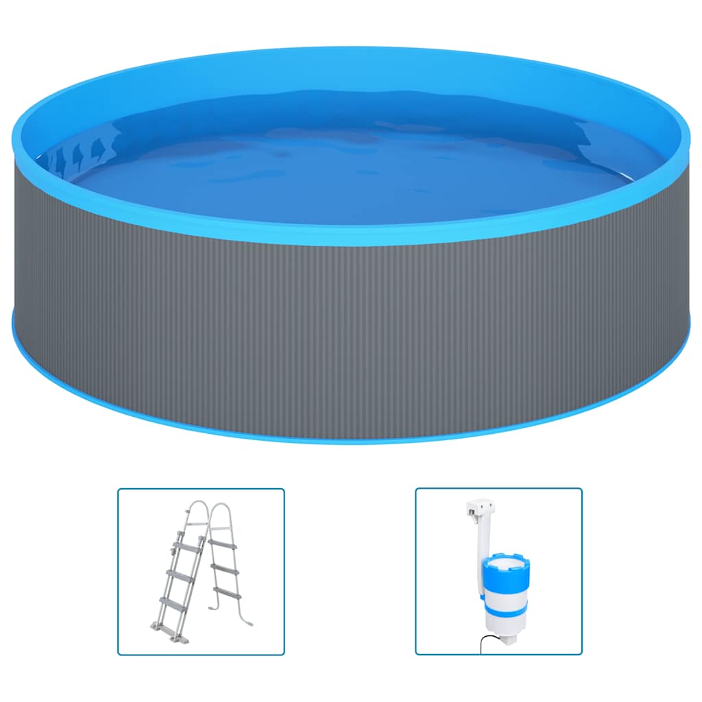 Piscina con Scaletta e Pompa 350x90 cm Grigia