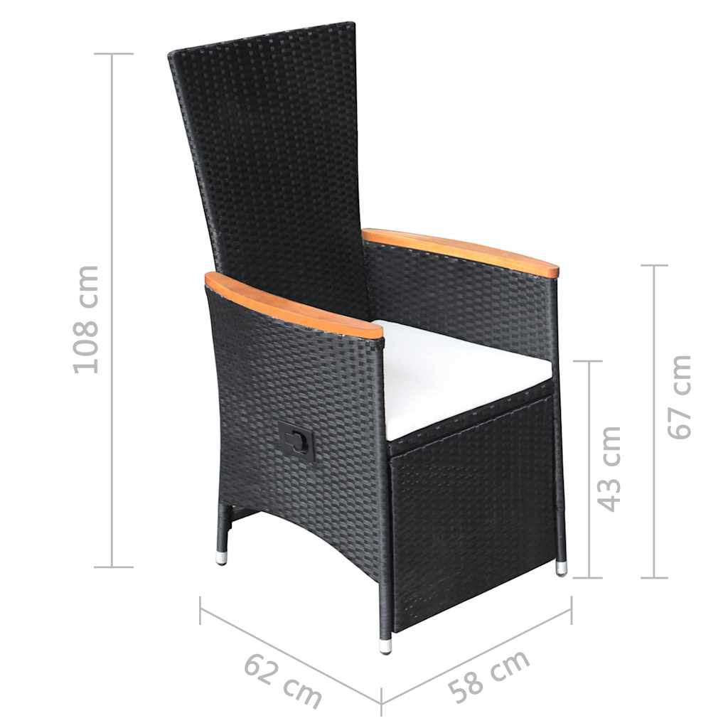 Set Mobili da Pranzo per Giardino 3 pz Nero