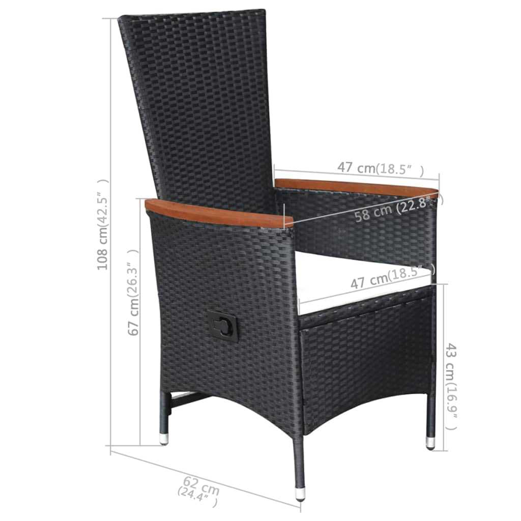 Set Mobili da Pranzo per Giardino 3 pz Nero