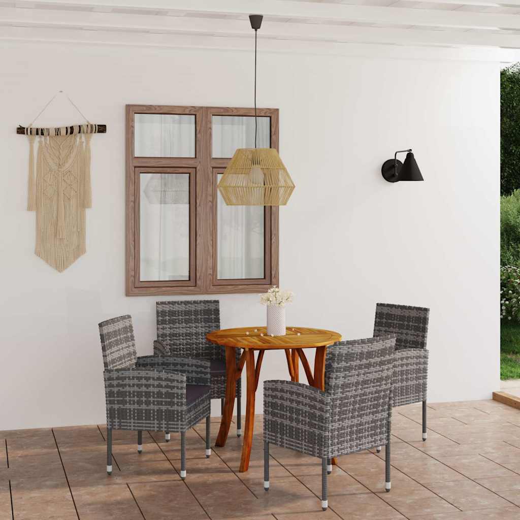 Set da pranzo giardino 5 pz tavolo acacia e sedie rattan antracite