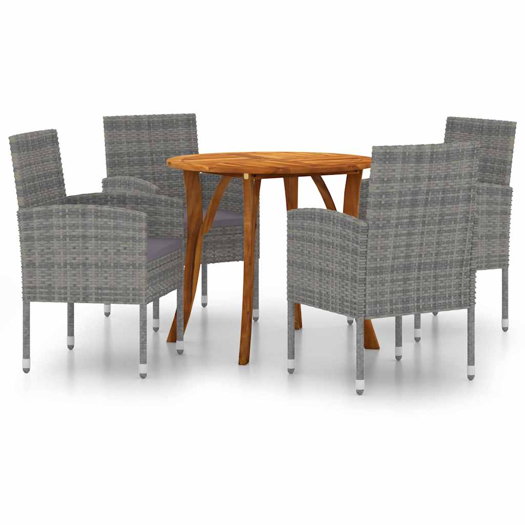 Set da pranzo giardino 5 pz tavolo acacia e sedie rattan antracite