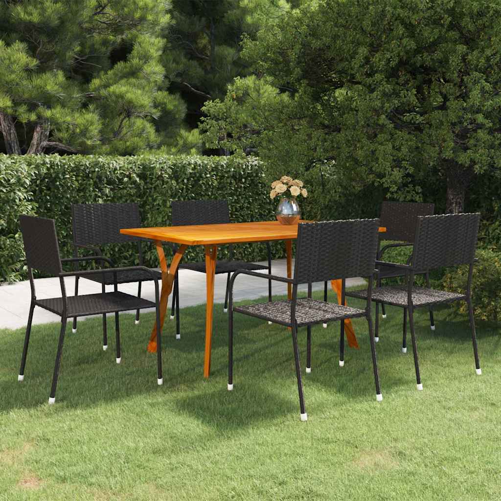 Set Mobili da Pranzo per Giardino 7 pz Nero