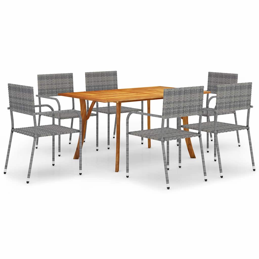 Set da Pranzo da Giardino Acacia e Rattan PE 6 Sedie