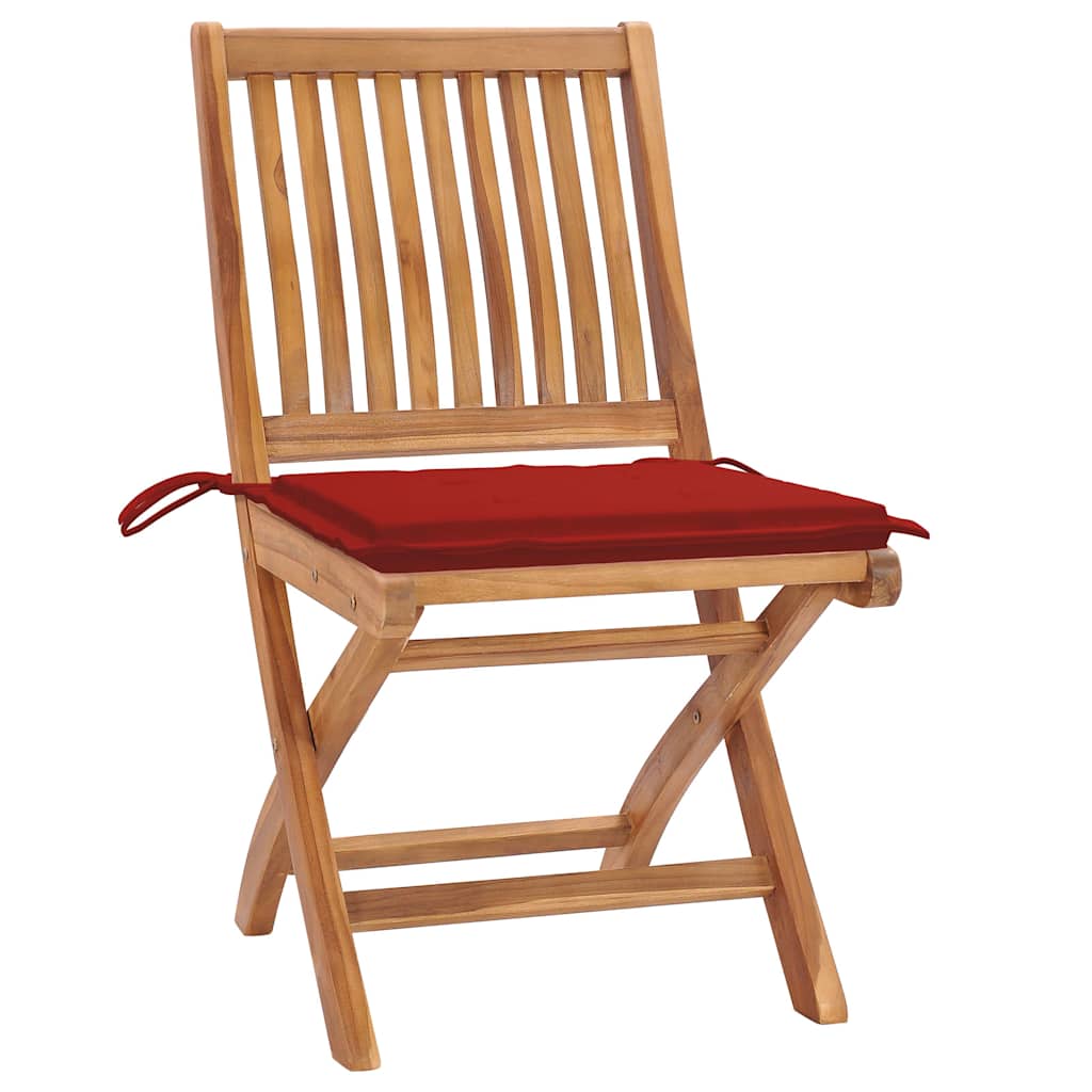 Sedie Pieghevoli con Cuscini 4 pz Massello di Teak