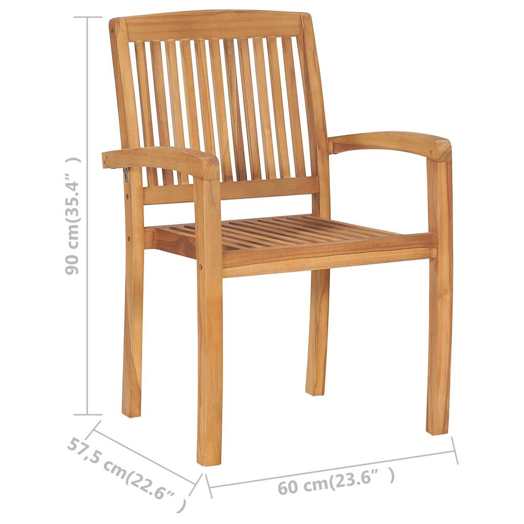 Sedie da Giardino Impilabili 4 pz con Cuscini Massello di Teak