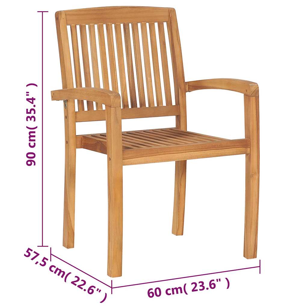 Sedie da Giardino Impilabili 4 pz con Cuscini Massello di Teak