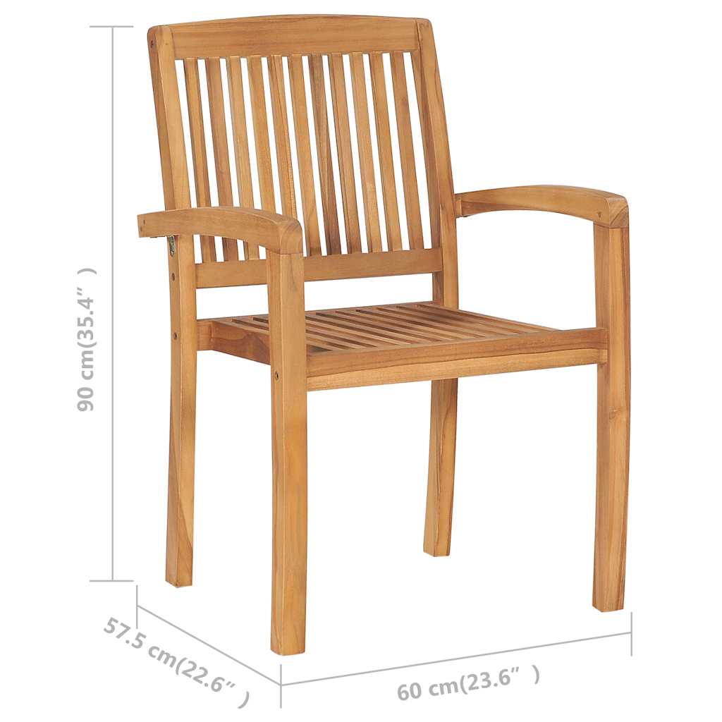 Sedie da Giardino Impilabili 4 pz con Cuscini Massello di Teak