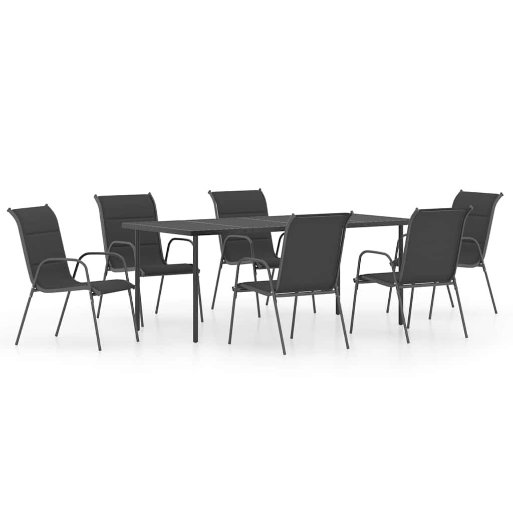 Set da Pranzo da Giardino 7 pz in Acciaio Nero
