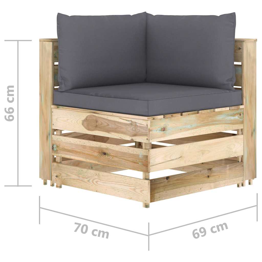 Divano da Giardino 3 Posti con Cuscini Legno Impregnato Verde