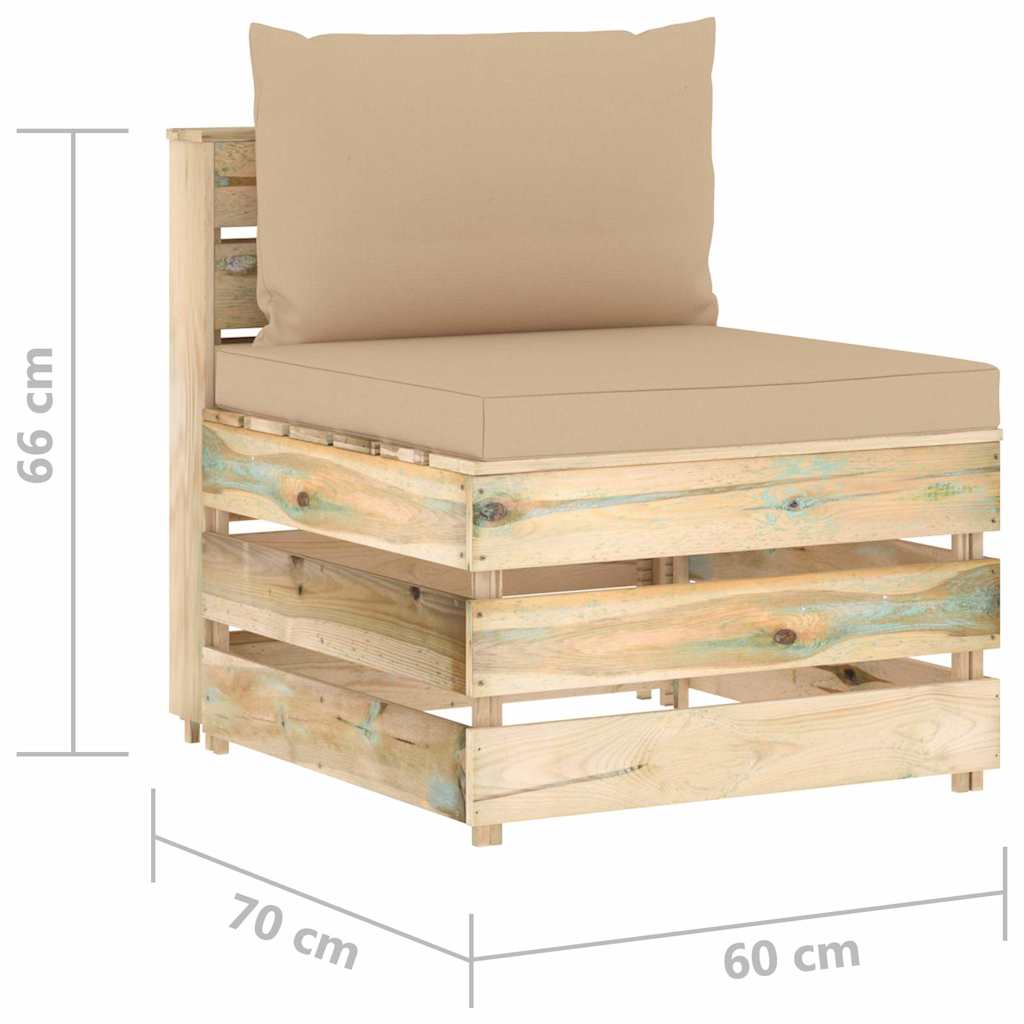 Divano da Giardino 3 Posti con Cuscini Legno Impregnato Verde