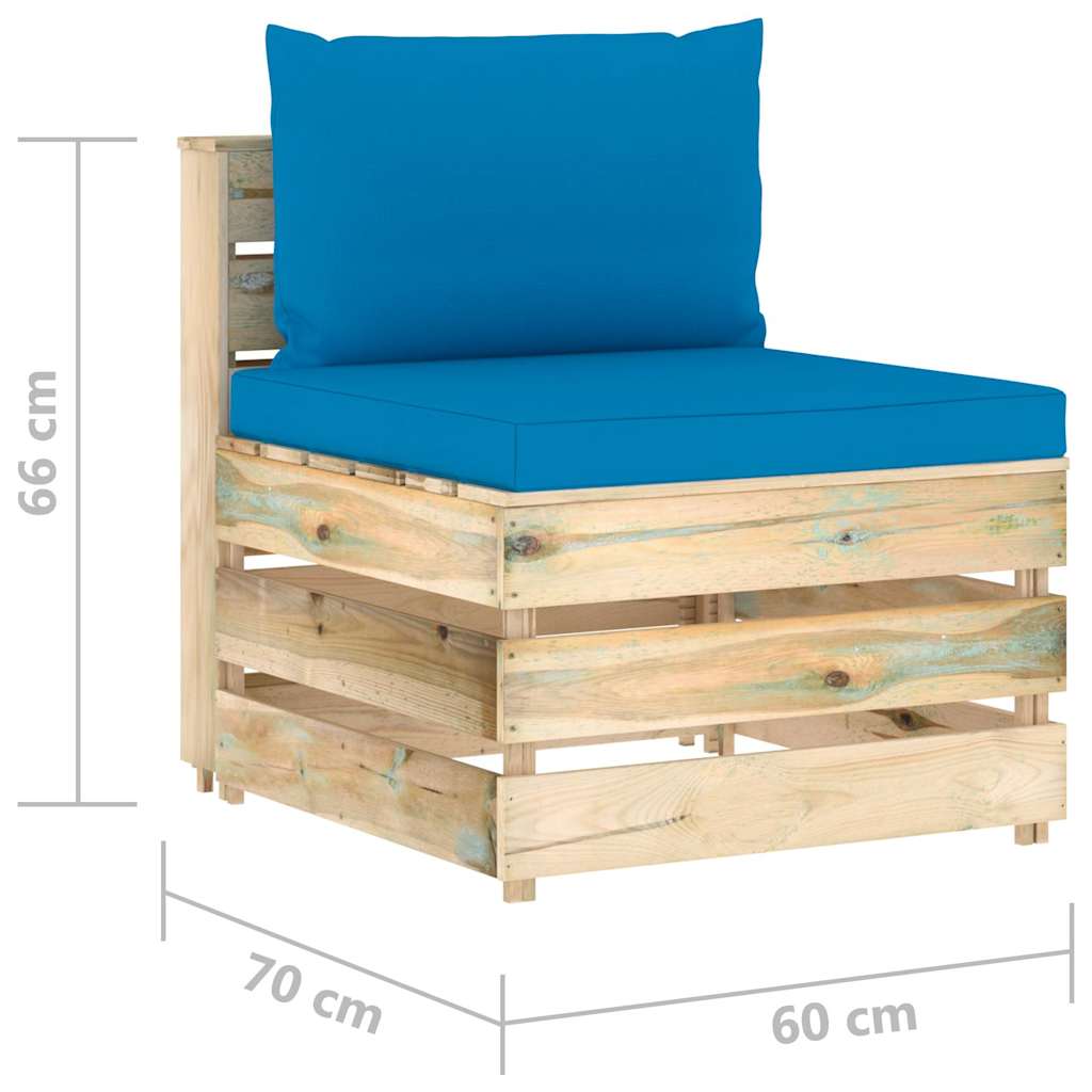 Divano da Giardino 3 Posti con Cuscini Legno Impregnato Verde
