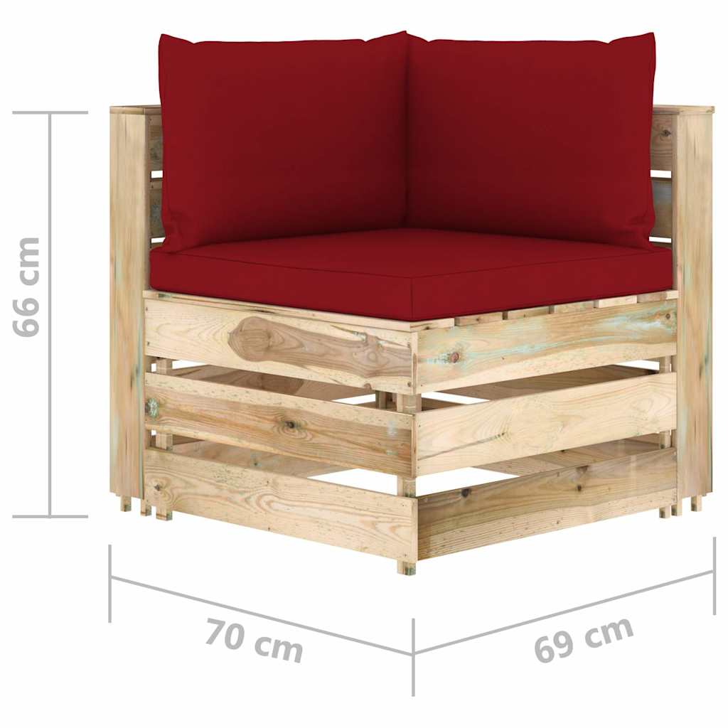 Divano da Giardino 3 Posti con Cuscini Legno Impregnato Verde