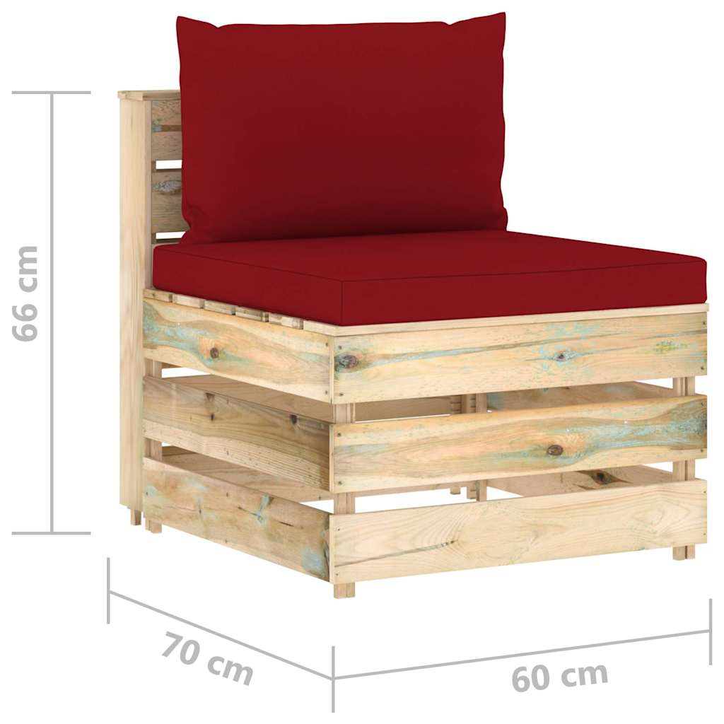 Divano da Giardino 3 Posti con Cuscini Legno Impregnato Verde