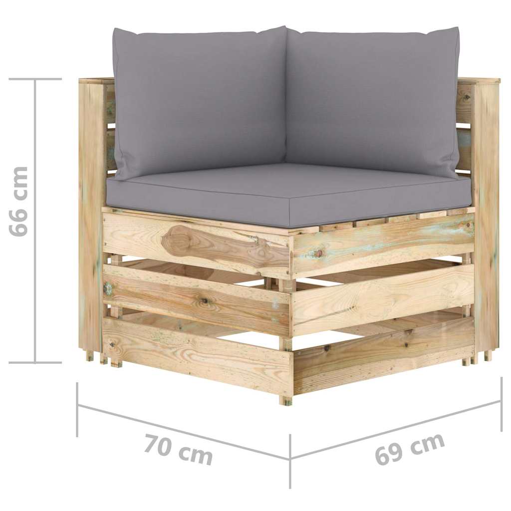 Set Salotto da Giardino con Cuscini 5 pz Legno Impregnato Verde