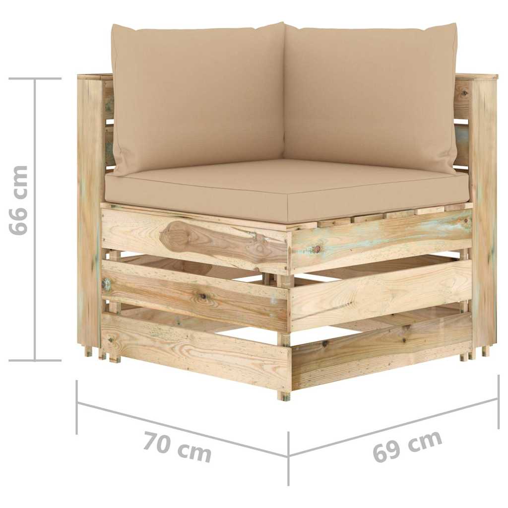 Set Salotto da Giardino con Cuscini 5 pz Legno Impregnato Verde