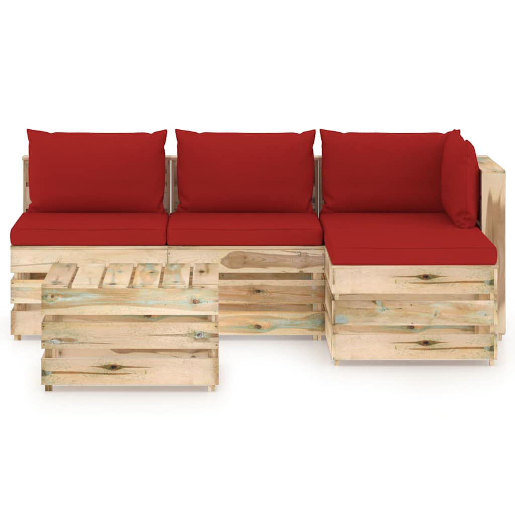Set Salotto da Giardino con Cuscini 5 pz Legno Impregnato Verde