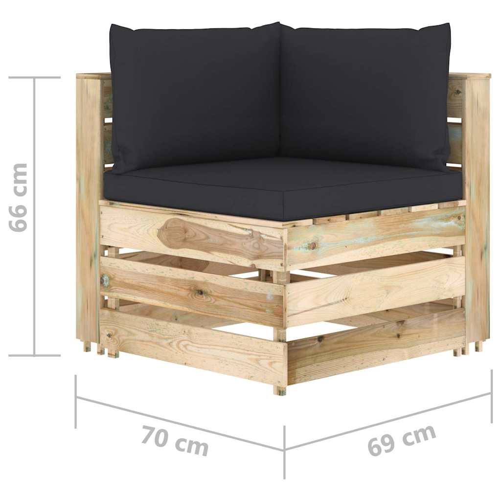 Set Salotto da Giardino con Cuscini 5 pz Legno Impregnato Verde