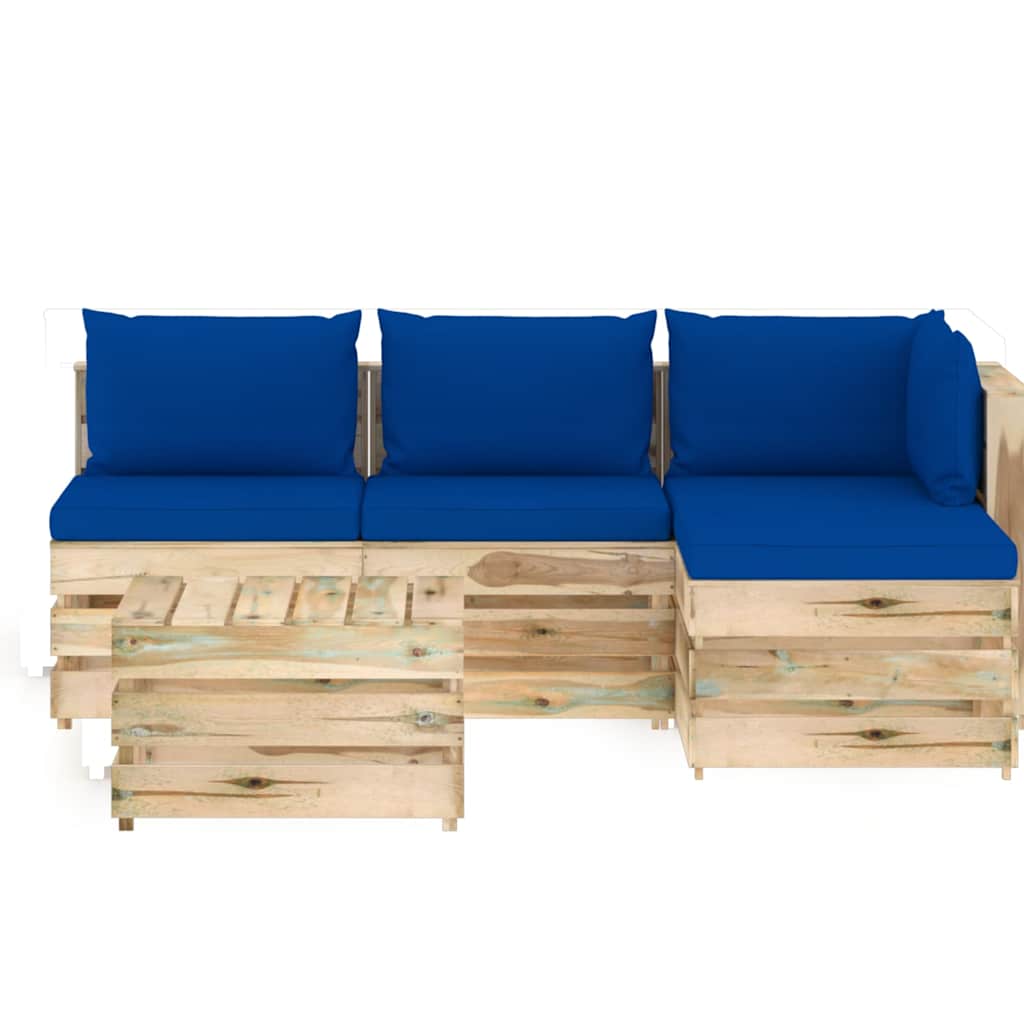 Set Salotto da Giardino con Cuscini 5 pz Legno Impregnato Verde