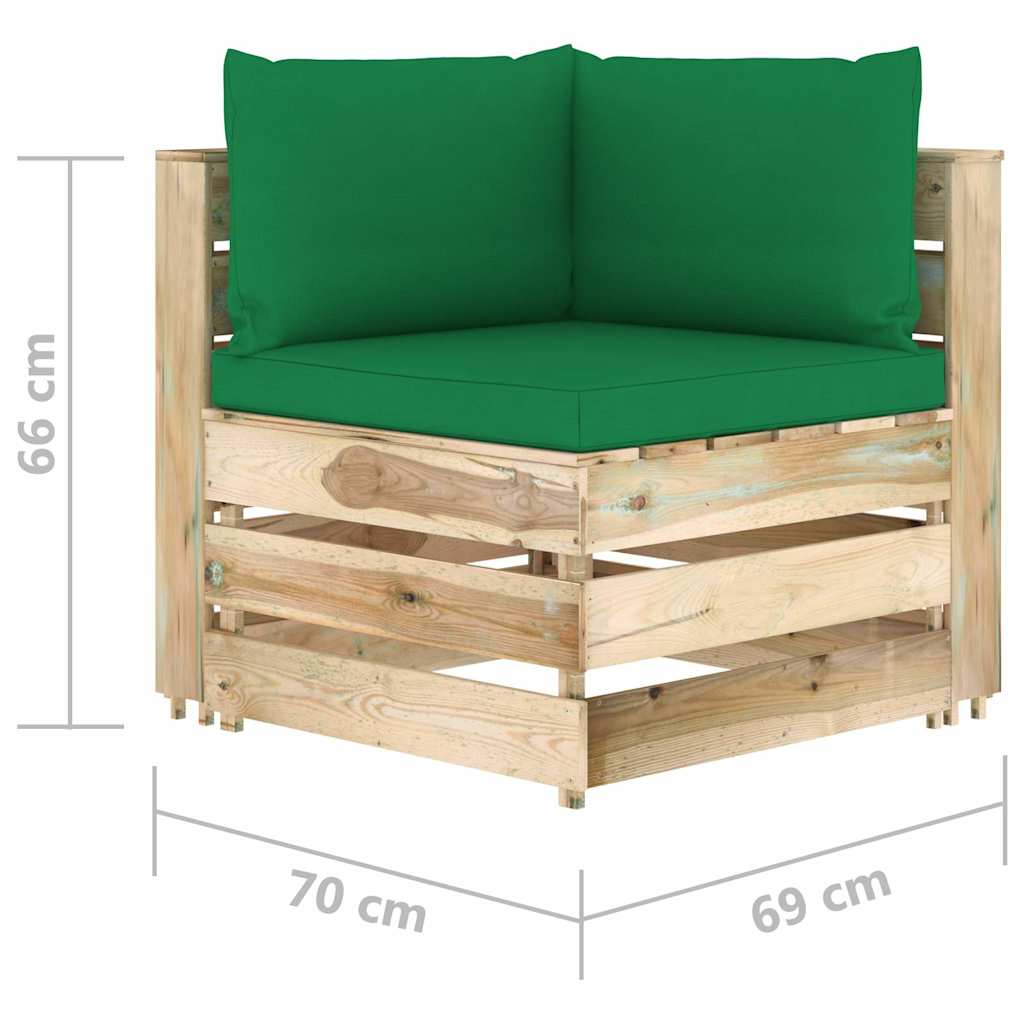 Set Salotto da Giardino con Cuscini 5 pz Legno Impregnato Verde