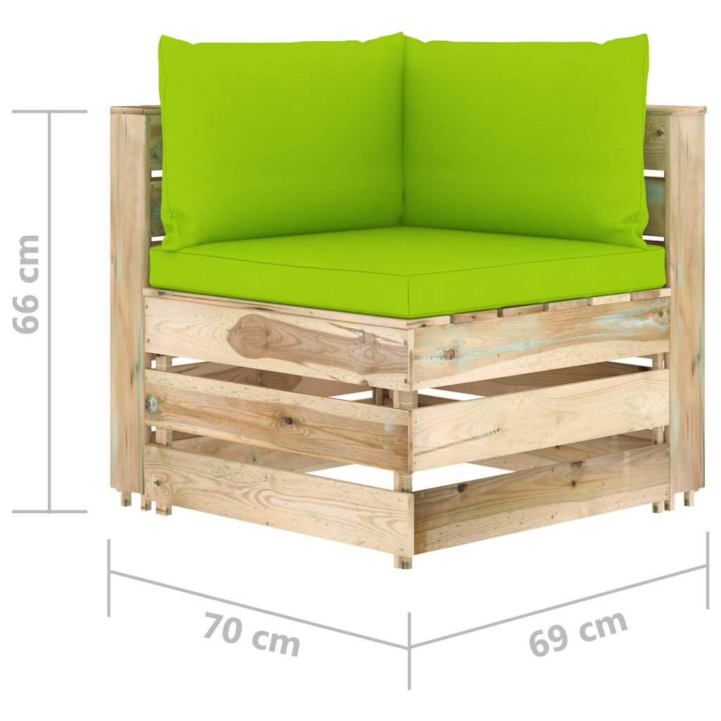 Set Salotto da Giardino con Cuscini 5 pz Legno Impregnato Verde