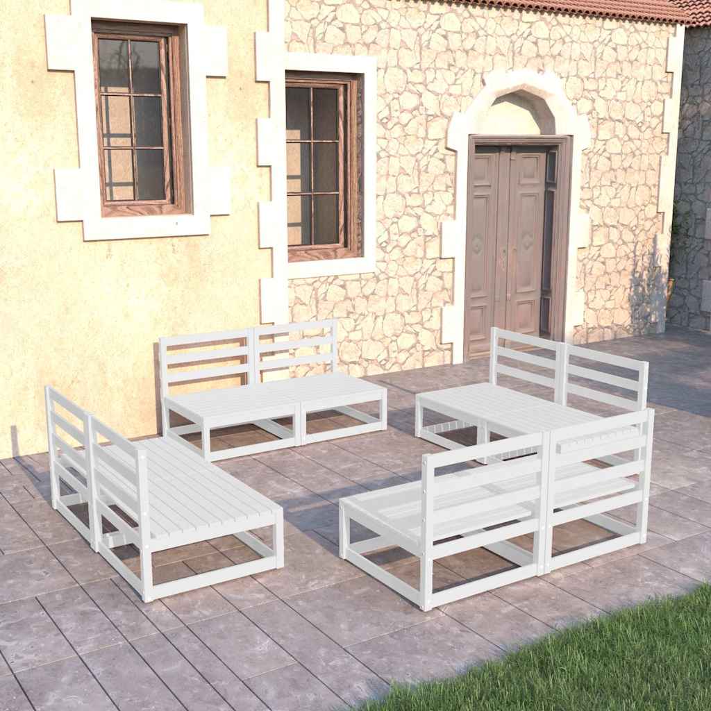 Set Divani da Giardino 8 pz Bianco in Legno Massello di Pino