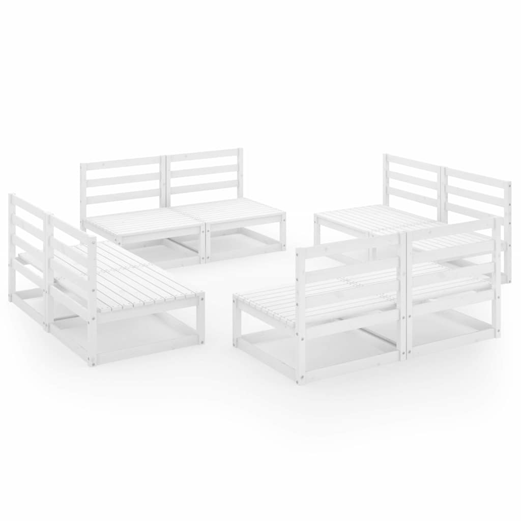 Set Divani da Giardino 8 pz Bianco in Legno Massello di Pino
