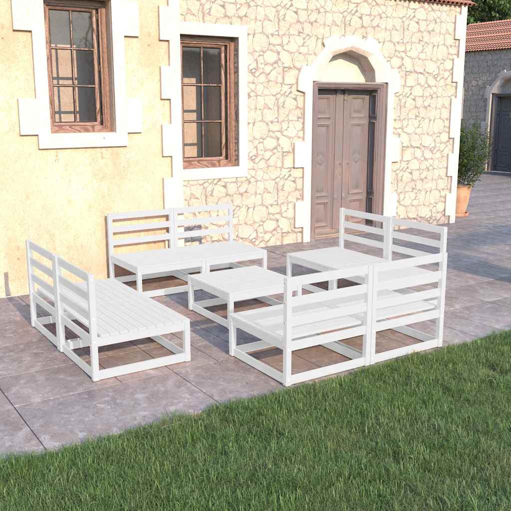 Set Divani da Giardino 9 pz Bianco in Legno Massello di Pino