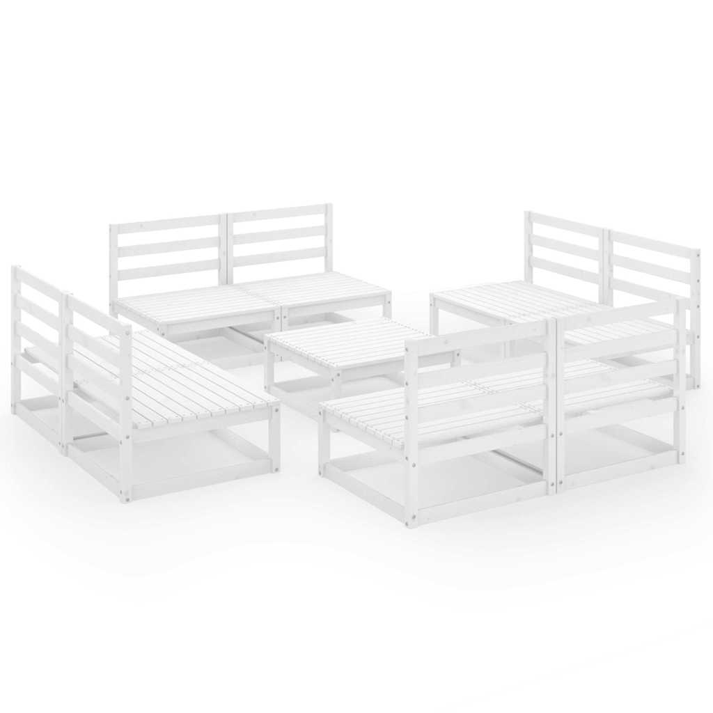 Set Divani da Giardino 9 pz Bianco in Legno Massello di Pino