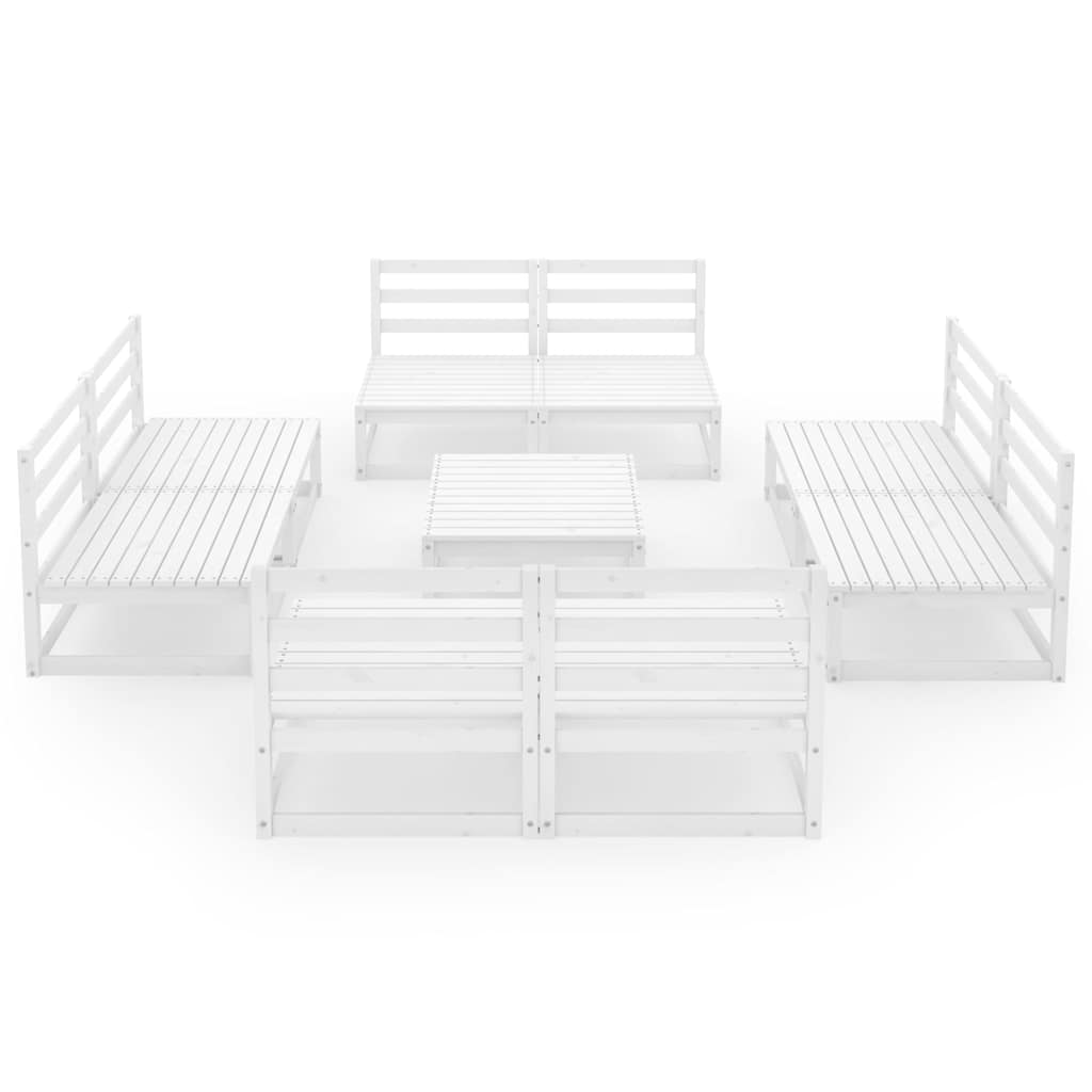 Set Divani da Giardino 9 pz Bianco in Legno Massello di Pino