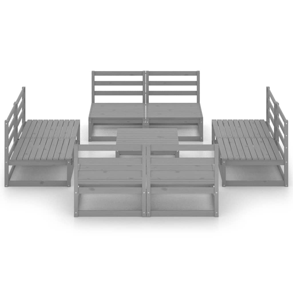 Set Divani da Giardino 9 pz Grigio in Legno Massello di Pino
