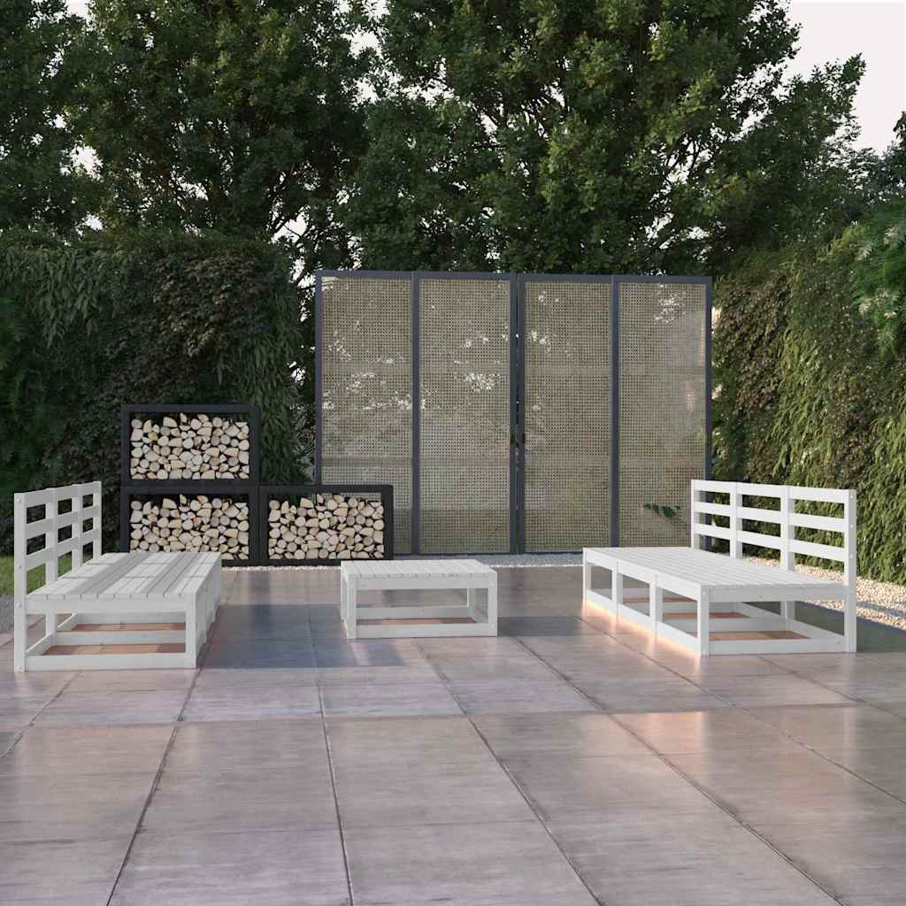 Set Divani da Giardino 7 pz Bianco in Legno Massello di Pino