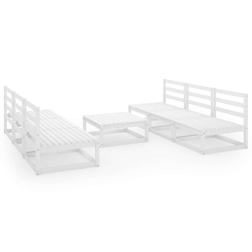 Set Divani da Giardino 7 pz Bianco in Legno Massello di Pino