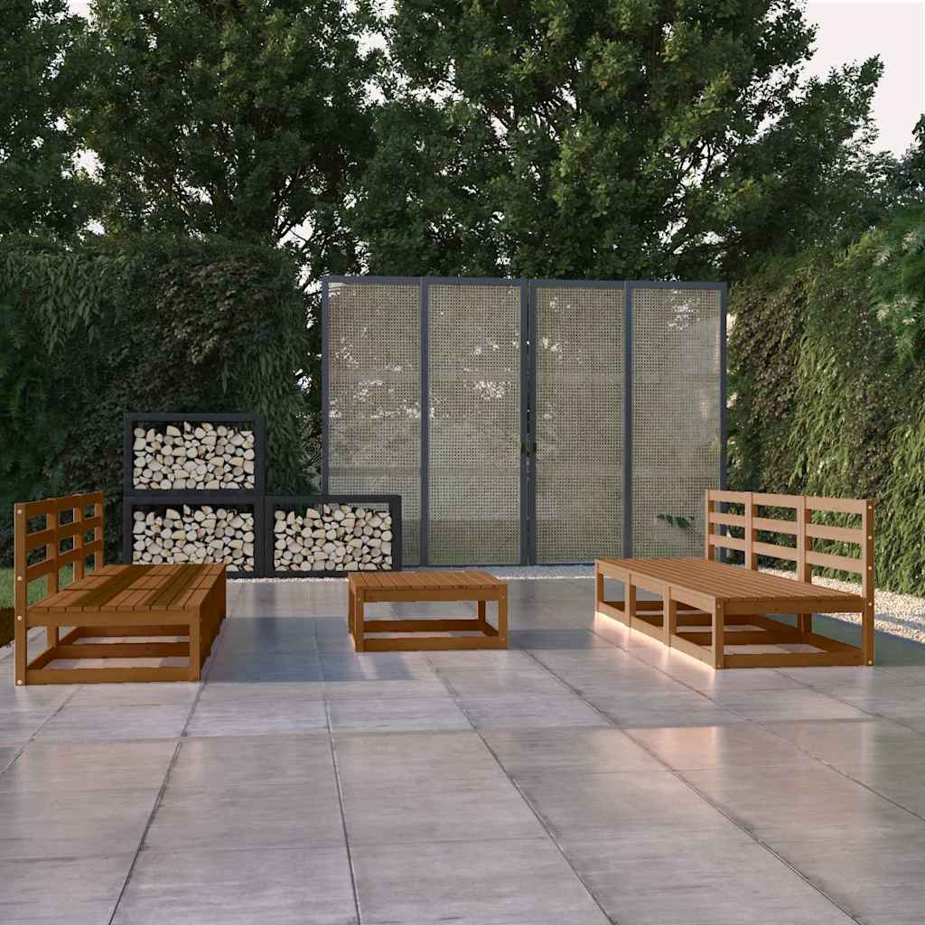Set Salotto da Giardino 7pz Marrone Ambra Legno Massello Pino