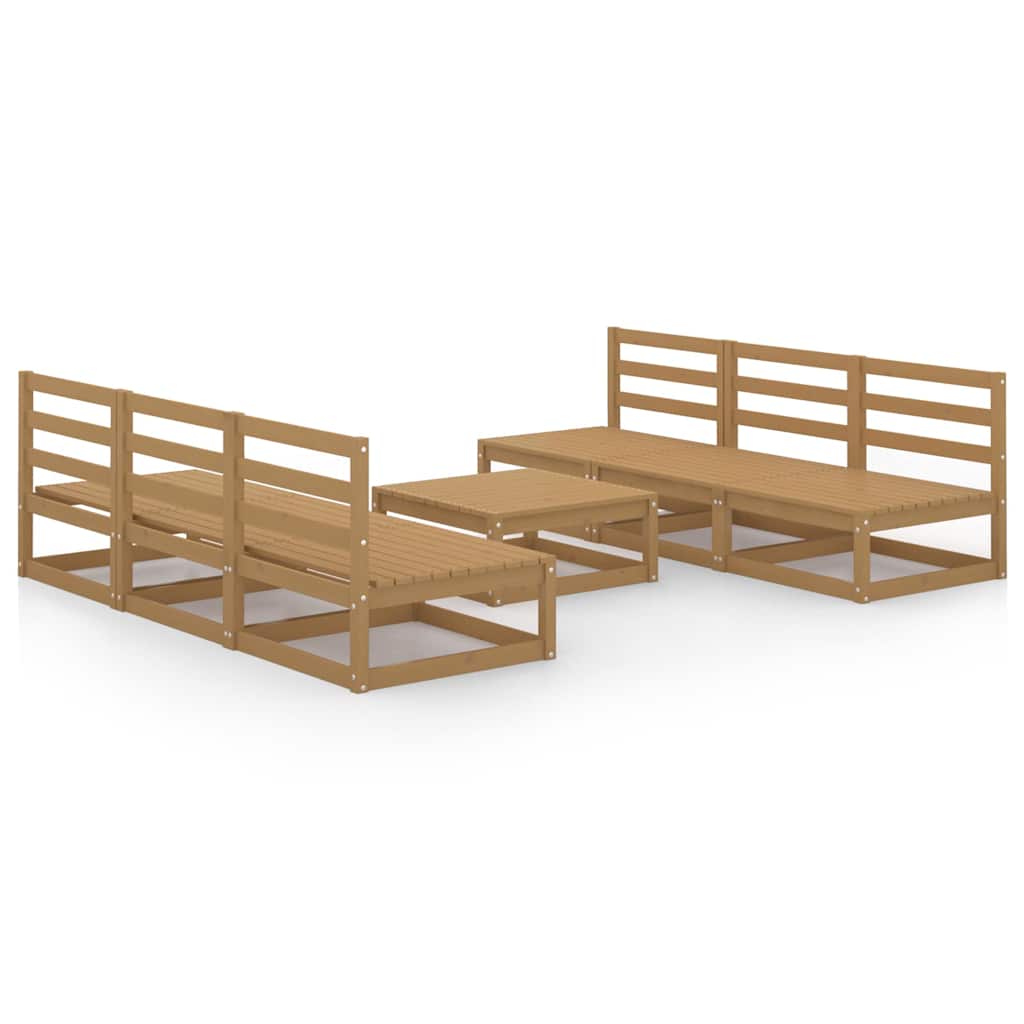 Set Salotto da Giardino 7pz Marrone Ambra Legno Massello Pino