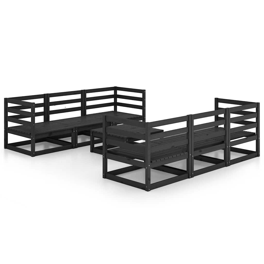 Set Divani da Giardino 7 pz Nero in Legno Massello di Pino