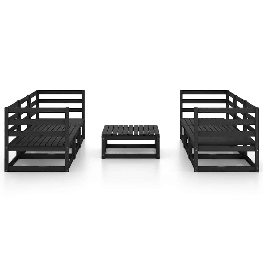 Set Divani da Giardino 7 pz Nero in Legno Massello di Pino
