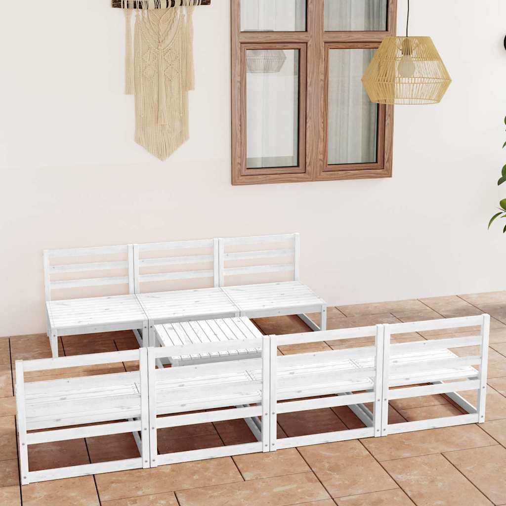 Set Divani da Giardino 8 pz Bianco in Legno Massello di Pino