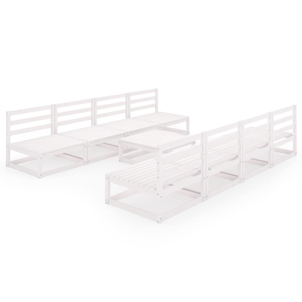 Set Divani da Giardino 9 pz Bianco in Legno Massello di Pino