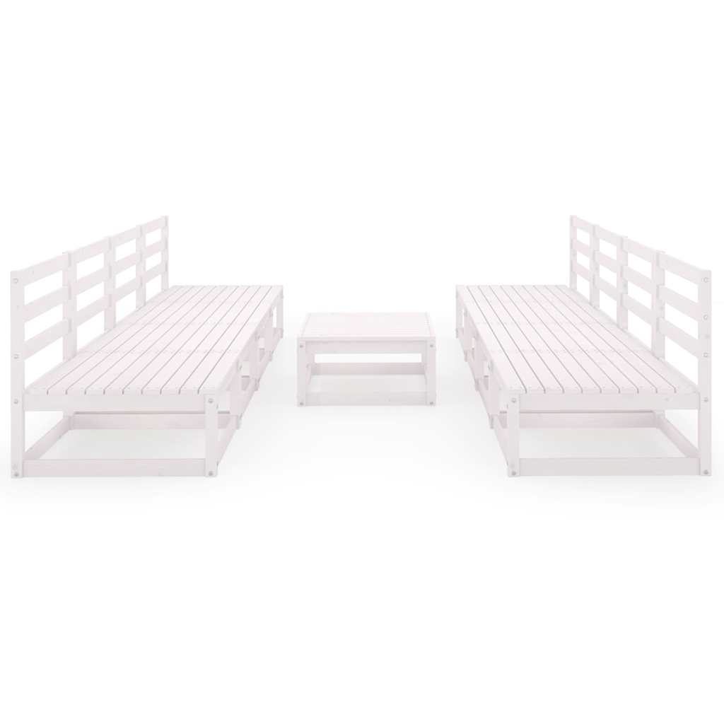 Set Divani da Giardino 9 pz Bianco in Legno Massello di Pino