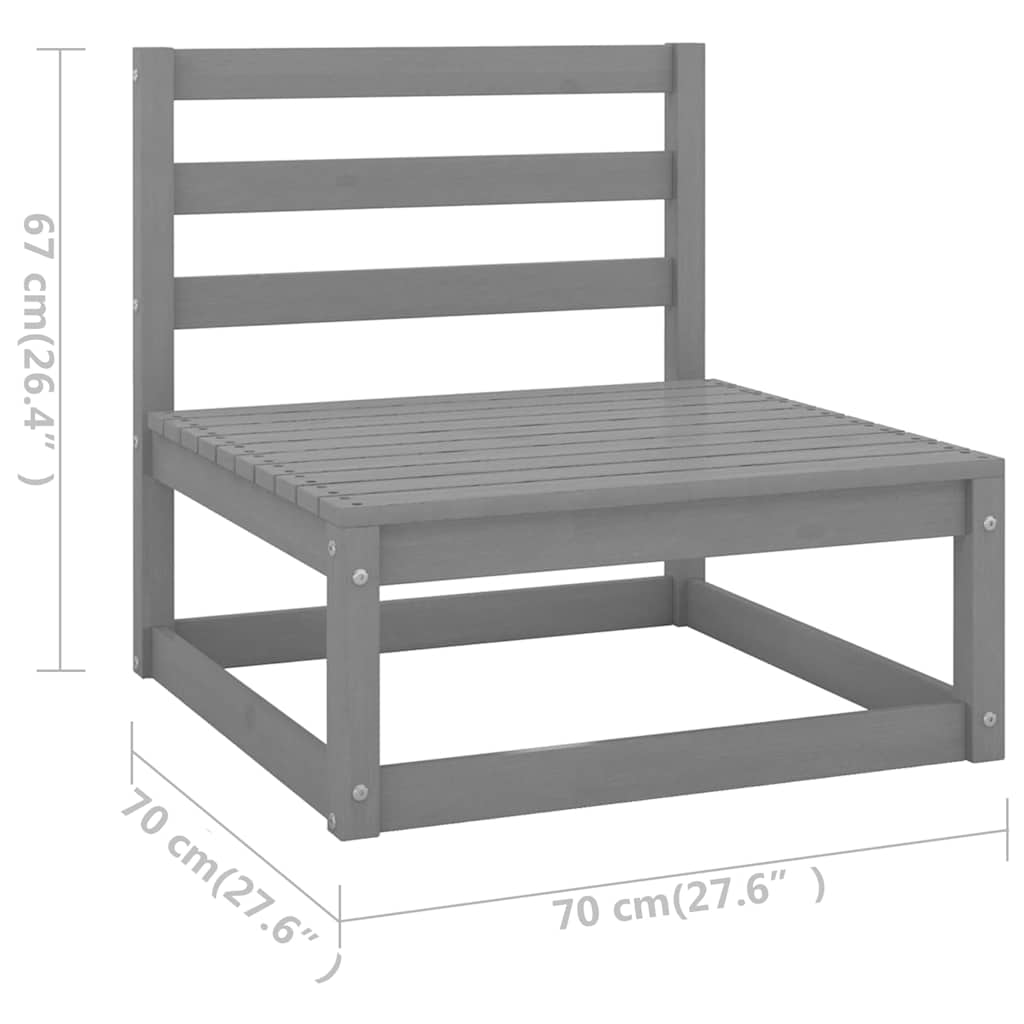 Set Divani da Giardino 9 pz Grigio in Legno Massello di Pino