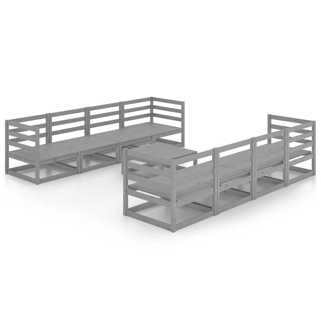 Set Divani da Giardino 9 pz Grigio in Legno Massello di Pino