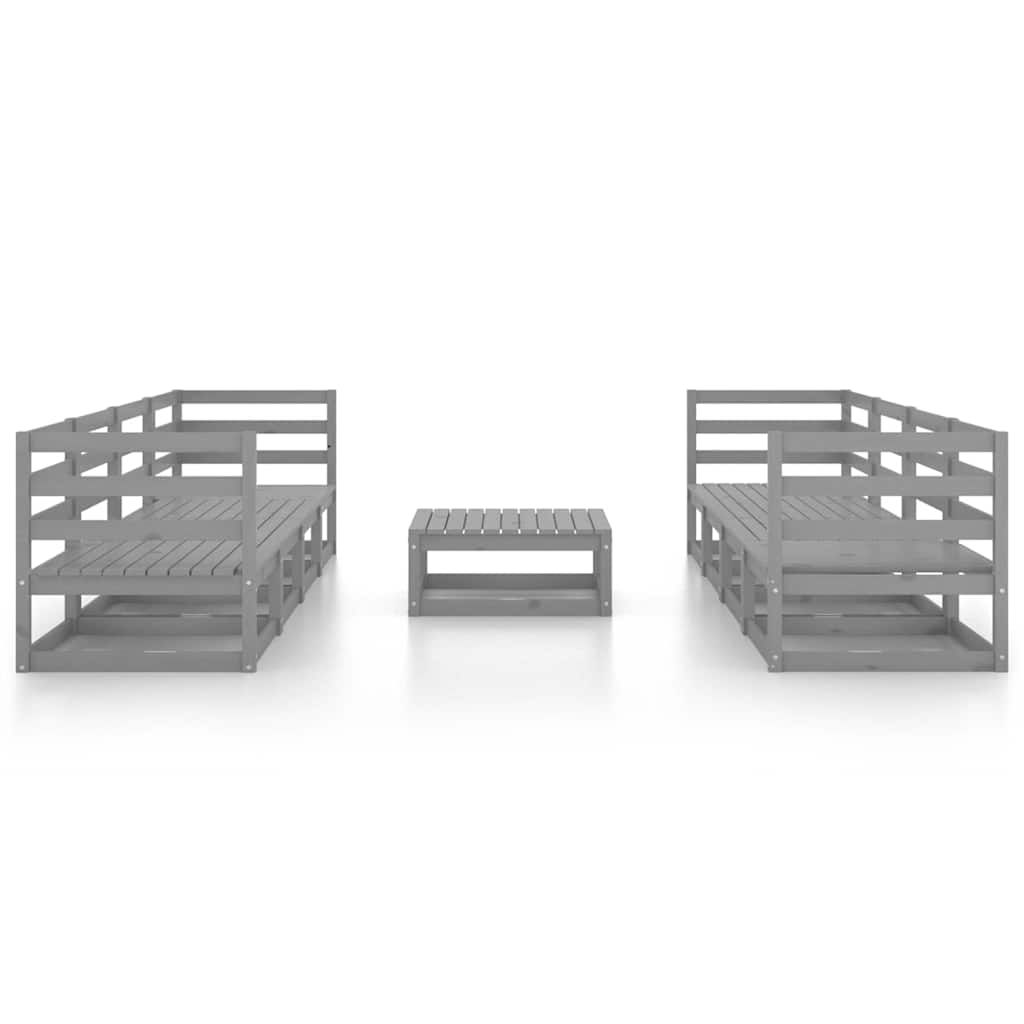 Set Divani da Giardino 9 pz Grigio in Legno Massello di Pino