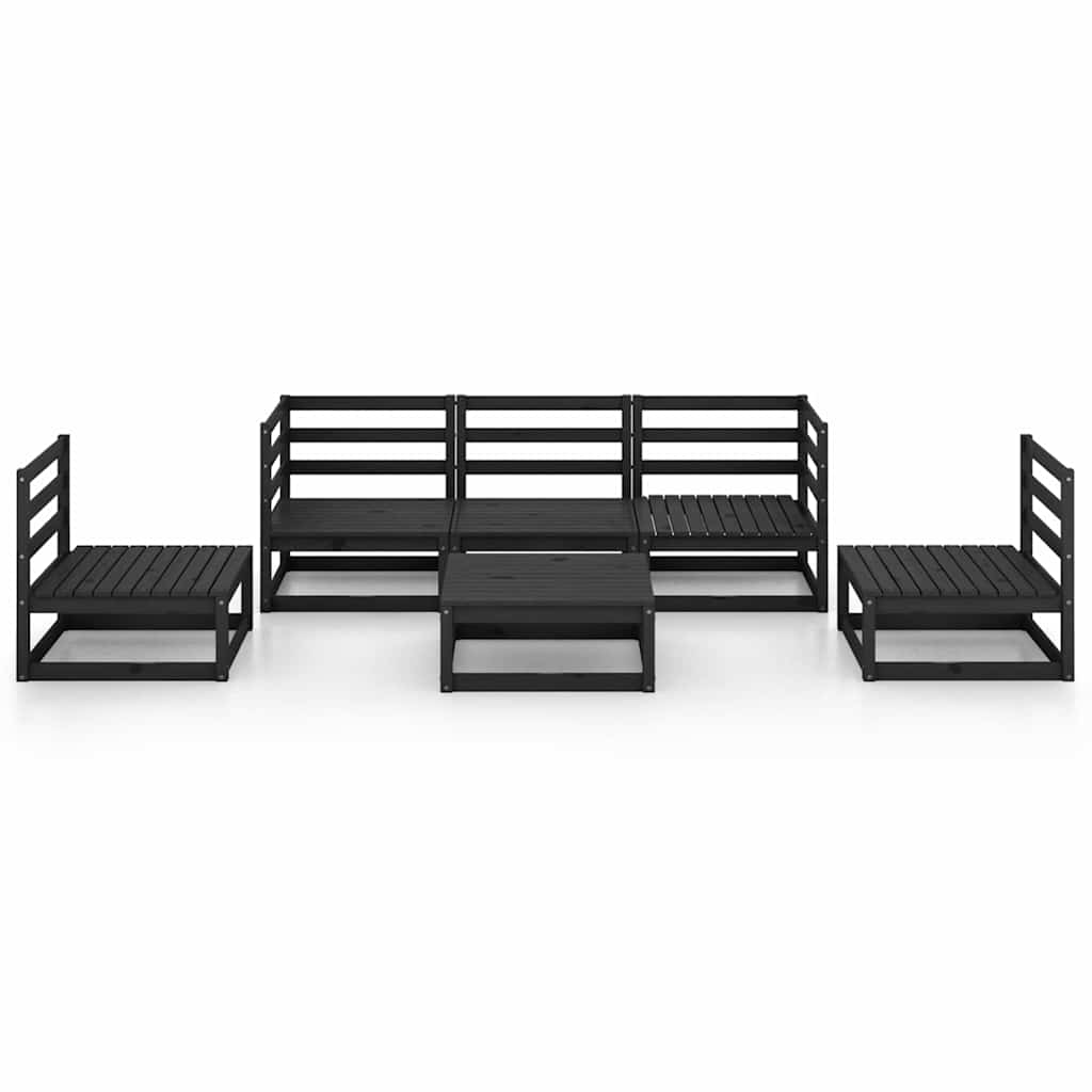 Set Divani da Giardino 6 pz Nero in Legno Massello di Pino